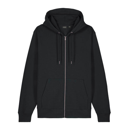 Front view flat lay of women’s black organic cotton brushed heavyweight 350GSM zip up sweatshirt – Louvóre athleisure apparel